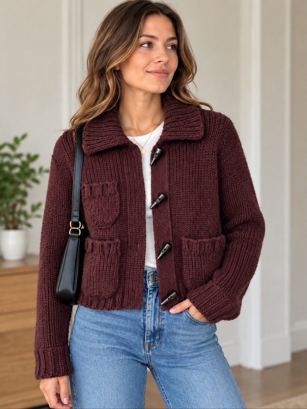 Zara Deep Burgundy Fall Toggle Jacket 100% Wool NWT